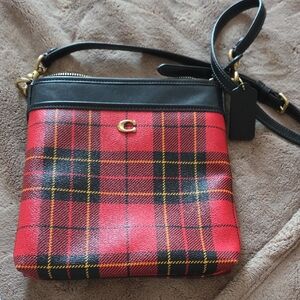 Coach Kitt Red and Black Tartan Crossbody Bag